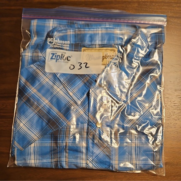 Wrangler Blue Plaid Pearl Snap Up Short Sleeve Western Shirt Mens XL - Picture 8 of 8